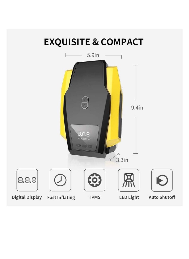 Excefore Tire Inflator Portable Air Compressor Air Pump for Car Tires up to 50 PSI 12V DC Tire Pump for Bikes up to 150 PSI w LED Light Digital Pressure Gauge Model ATJ-1166 Yellow VL701  - Image 3