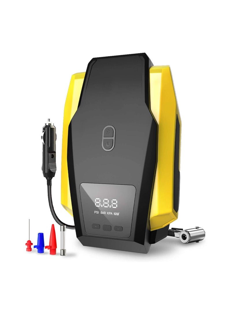 Excefore Tire Inflator Portable Air Compressor Air Pump for Car Tires up to 50 PSI 12V DC Tire Pump for Bikes up to 150 PSI w LED Light Digital Pressure Gauge Model ATJ-1166 Yellow VL701  - Image 1