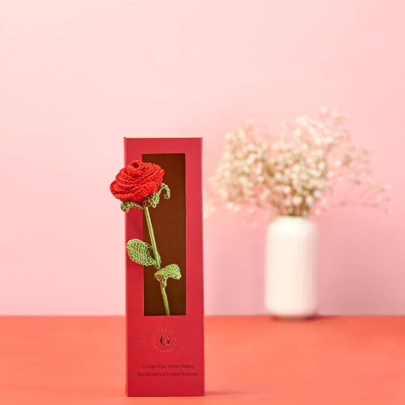THE GIFT STUDIO.COM Handcrafted Crochet Rose – Realistic Artificial Flower, Everlasting Handmade Knit Rose, No Watering Required, Decorative Keepsake Gift for Valentine’s Day, Anniversary, Home Décor - Image 5