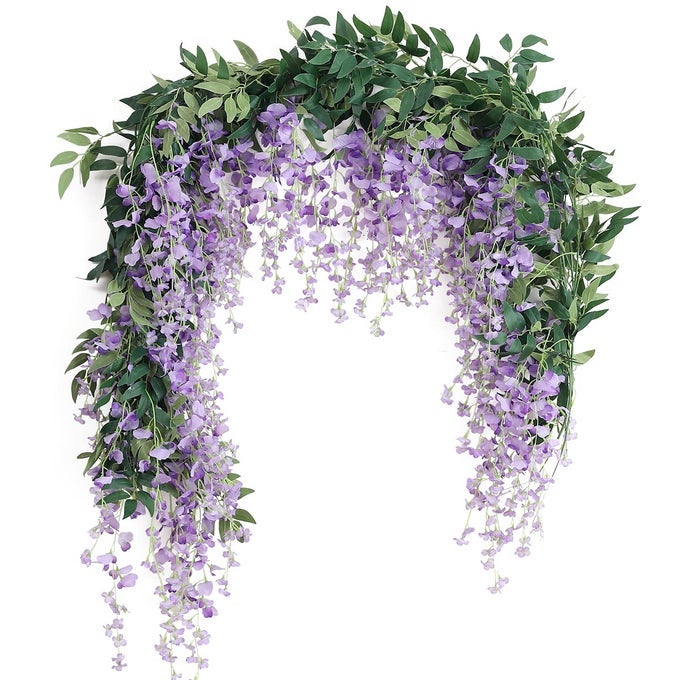 2PCS 7FT ARTIFICIAL WISTERIA VINE GARLAND FAKE FLOWER WISTERIA GARLANDS FOR OUTDOOR INDOOR WEDDING WALL BADROOM DECORATIONPURPLE