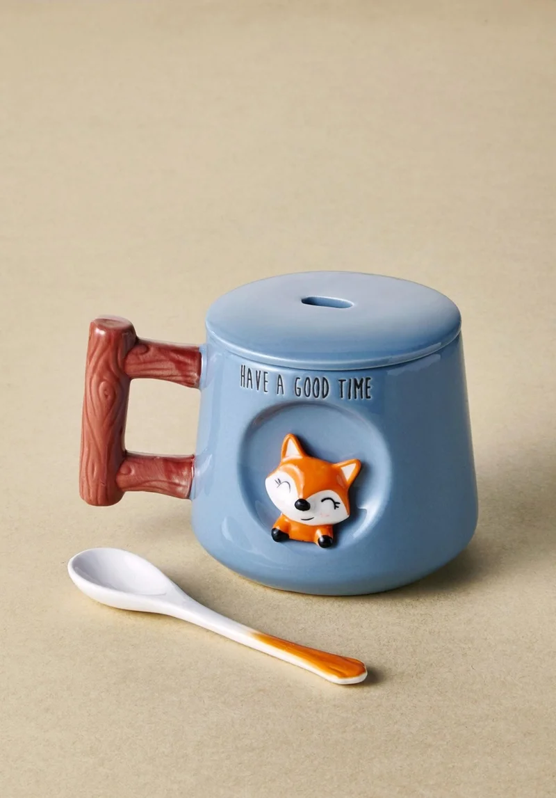 THE MIA Fox Mug with Lid and Spoon 370 ml