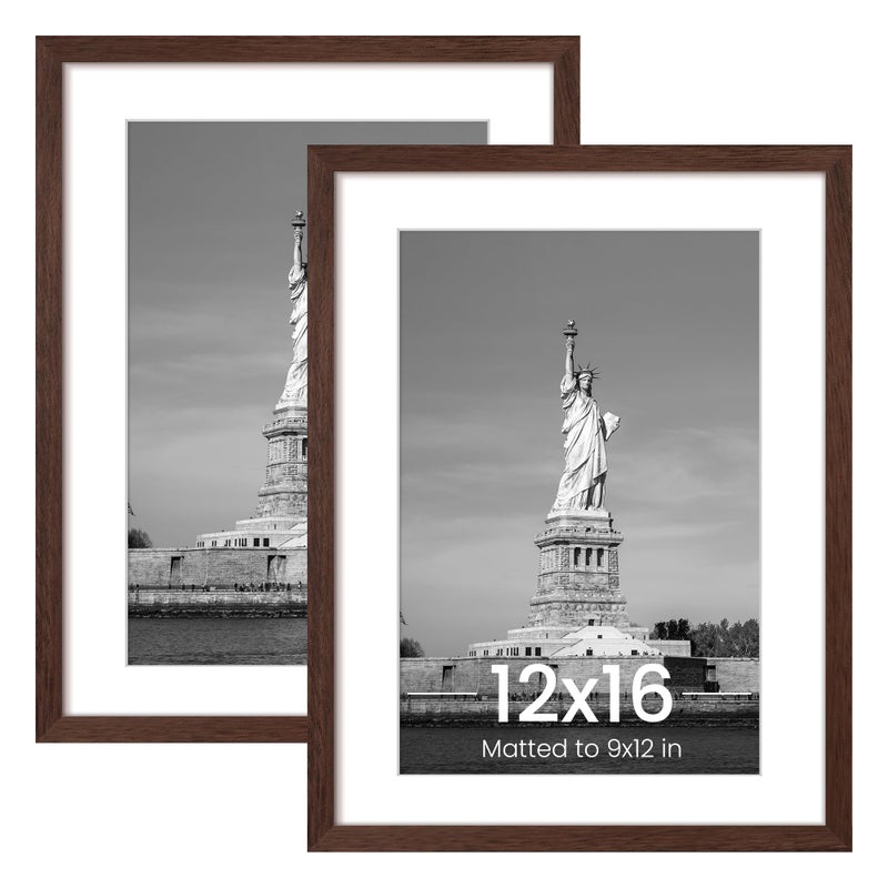ENJOYBASICS 12x16 Picture Frame Display Poster 9x12 with Mat or 12 x 16 Without Wall Gallery Photo Frames Brown 2 Pack