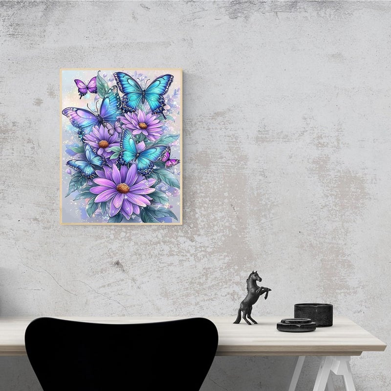 MBNTJHT DIY Butterfly Diamond Art Kits for Adults Beginners,Easy Flowers 5D Round Drill Diamond Painting Kits on Canvas,Butterfly and Floral Gem Art Kits for Home Wall Decor 12X16 Inch. - Image 3