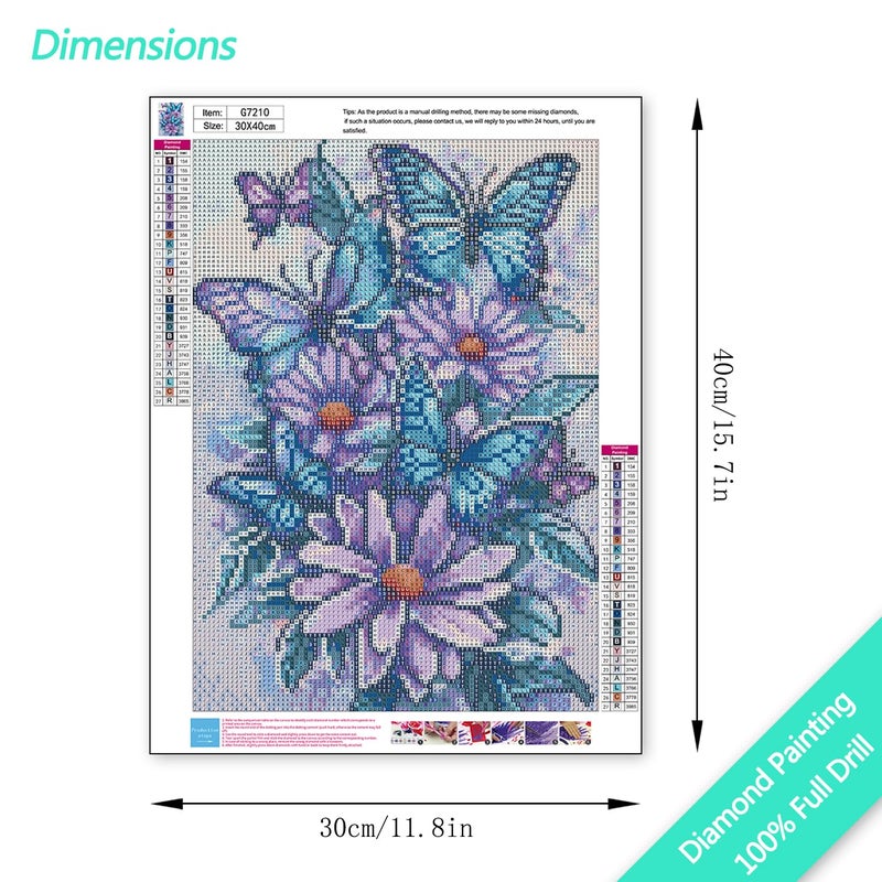 MBNTJHT DIY Butterfly Diamond Art Kits for Adults Beginners,Easy Flowers 5D Round Drill Diamond Painting Kits on Canvas,Butterfly and Floral Gem Art Kits for Home Wall Decor 12X16 Inch. - Image 2