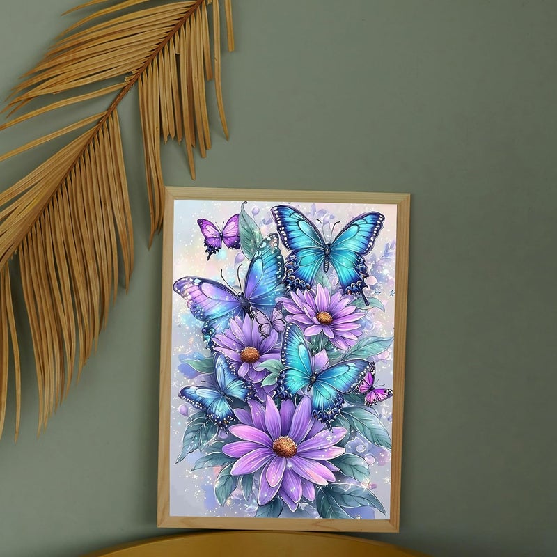 MBNTJHT DIY Butterfly Diamond Art Kits for Adults Beginners,Easy Flowers 5D Round Drill Diamond Painting Kits on Canvas,Butterfly and Floral Gem Art Kits for Home Wall Decor 12X16 Inch. - Image 4