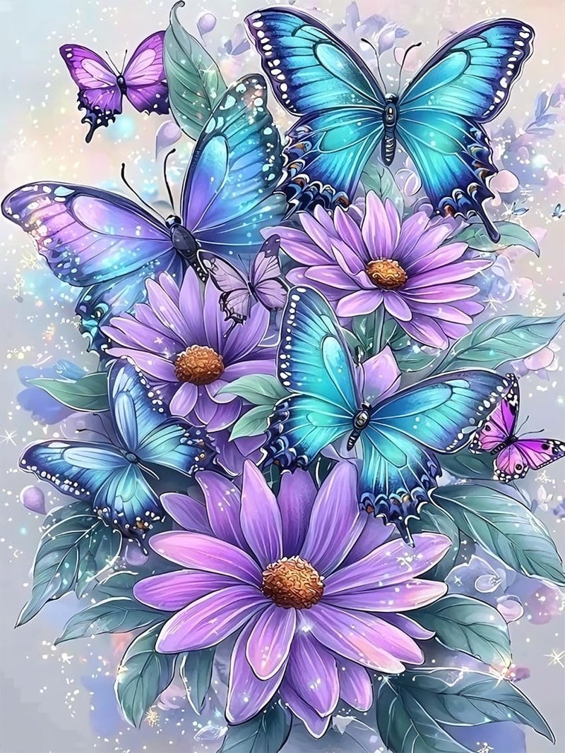 MBNTJHT DIY Butterfly Diamond Art Kits for Adults Beginners,Easy Flowers 5D Round Drill Diamond Painting Kits on Canvas,Butterfly and Floral Gem Art Kits for Home Wall Decor 12X16 Inch. - Image 1