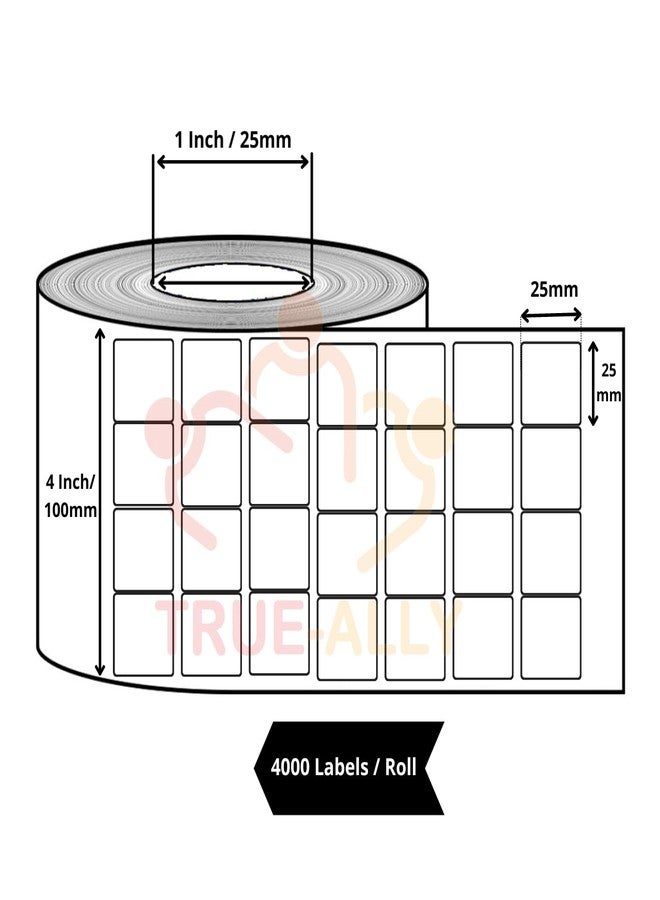 True-Ally 25x25 (Chromo) Barcode Square Label Sticker - 25mm x 25mm - 4 Ups - 4000 Labels/Roll - White Self Adhesive Sticker for Barcoding(Ribbon Required) (1) - Image 3