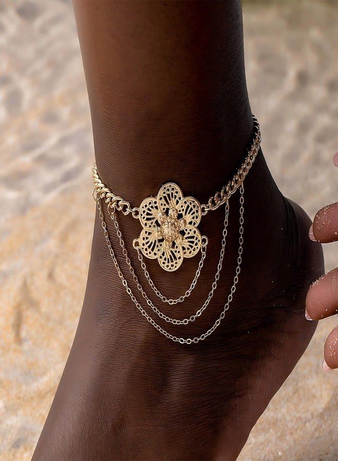 MIFYNN Gold Arm Cuff for Women Flower Upper Arm Cuff Tassel Arm Chain Bracelet Adjustable (Flower) - Image 4