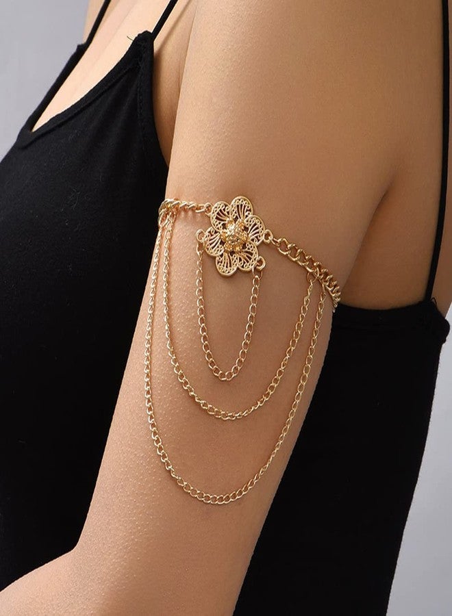 MIFYNN Gold Arm Cuff for Women Flower Upper Arm Cuff Tassel Arm Chain Bracelet Adjustable (Flower) - Image 3