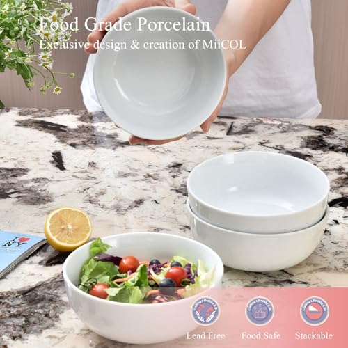 Miicol White Cereal Bowls 20 oz, Ceramic Soup Bowls Set of 4, Breakfast Bowl 6 inch, Kitchen Bowl for Pasta, Salad, Ramen, Oatmeal, Microwave and Dishwasher Safe - Image 4