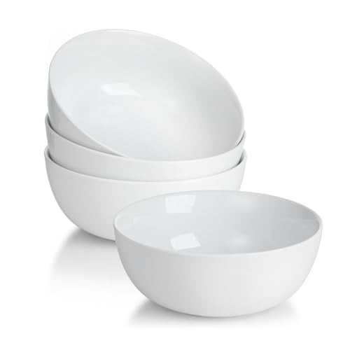 Miicol White Cereal Bowls 20 oz, Ceramic Soup Bowls Set of 4, Breakfast Bowl 6 inch, Kitchen Bowl for Pasta, Salad, Ramen, Oatmeal, Microwave and Dishwasher Safe - Image 1