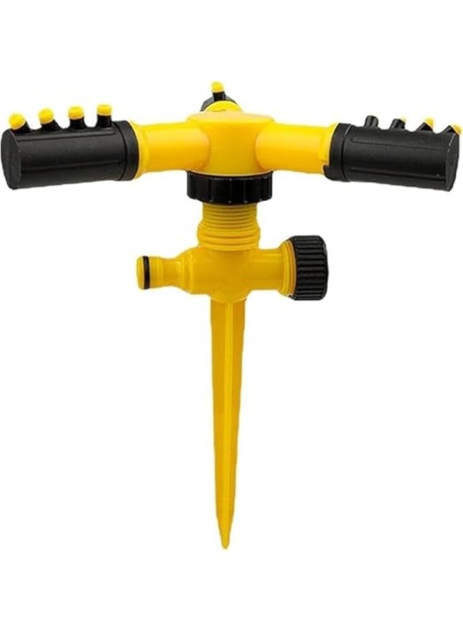 رشاش مياه دوار 360 درجة قابل للتعديل بـ3 اذرع لنظام ري الحديقة لنباتات الفناء وخرطوم العشب، اداة ري للحديقة في الهواء الطلق، راس دوار (اصفر) - Image 2