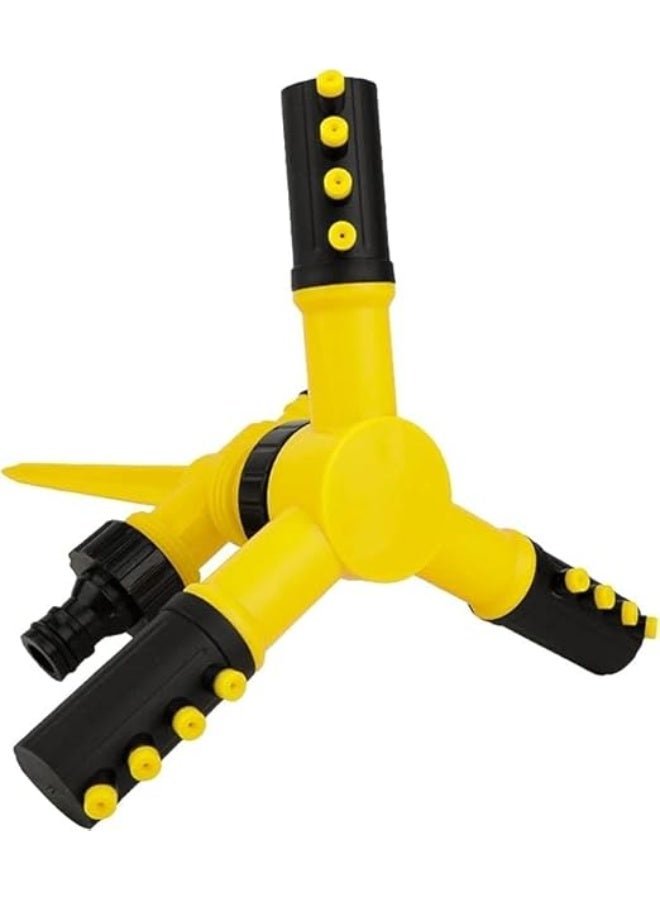 رشاش مياه دوار 360 درجة قابل للتعديل بـ3 اذرع لنظام ري الحديقة لنباتات الفناء وخرطوم العشب، اداة ري للحديقة في الهواء الطلق، راس دوار (اصفر) - Image 1