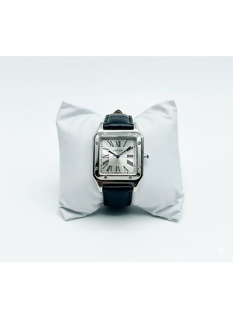 Cartier watch for men leather black in silver