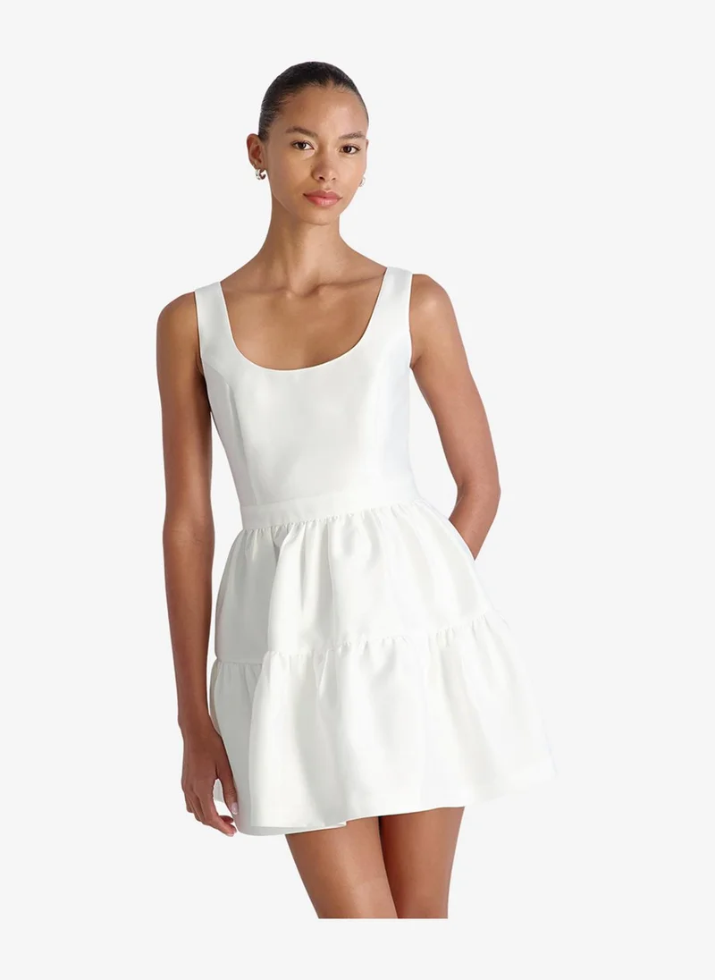 Women's Summer White Struct Taff Tiered Flr Mini Dress