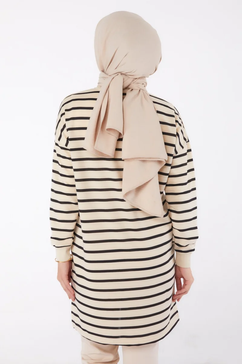 Tofisa Plain Crew Neck Women's Black Striped Tunic - 26458