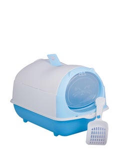 HAPPY PUSS Cat litter box enclosed, large cat sand box, litter tray for indoor, open top with carbon filter, odor control. Kitten toilet, with cat litter scoop, detachable with front door flap.  - Image 1
