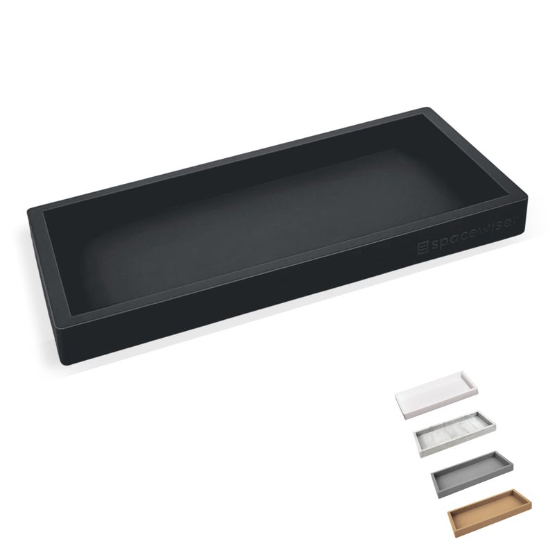 Spacewiser Countertop and Vanity Tray â€“ Small 7.7â€ Silicone Tray, Soap Dispenser Trays, Bathroom Trays, Kitchen Soap Holder Sink Organizer Counter Caddy for Soaps Bottle Keys, Sponge Holder Dish Black - Image 1