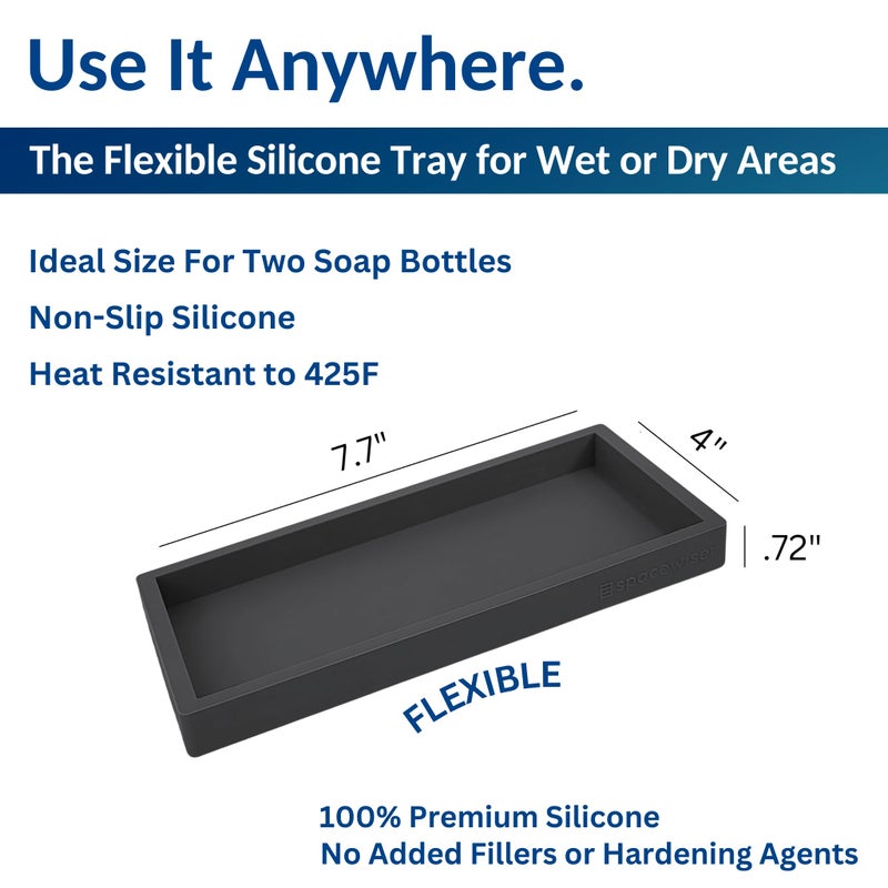 Spacewiser Countertop and Vanity Tray â€“ Small 7.7â€ Silicone Tray, Soap Dispenser Trays, Bathroom Trays, Kitchen Soap Holder Sink Organizer Counter Caddy for Soaps Bottle Keys, Sponge Holder Dish Black - Image 3