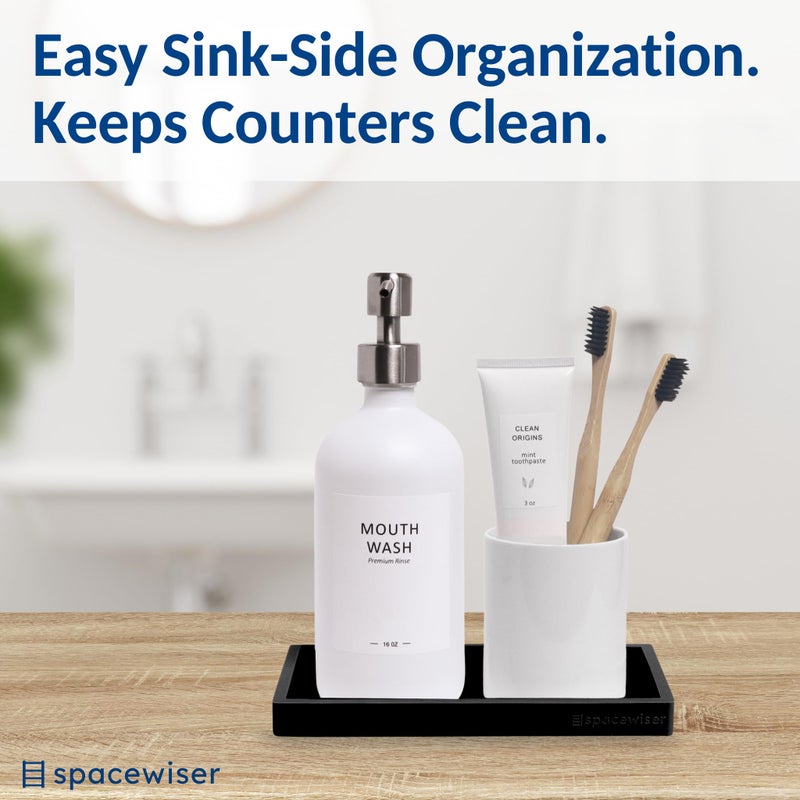 Spacewiser Countertop and Vanity Tray â€“ Small 7.7â€ Silicone Tray, Soap Dispenser Trays, Bathroom Trays, Kitchen Soap Holder Sink Organizer Counter Caddy for Soaps Bottle Keys, Sponge Holder Dish Black - Image 4