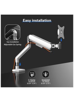 ETHU ETHU Single Monitor Arm for 17-49" Screens heavy duty UP to 16KGs/35lbs Single Monitor Stand Fully Adjustable C-Clamp & Grommet 2-Way Assembling VESA Mount 75mm 100mm Silver-White  - Image 4