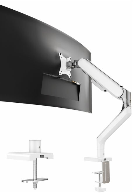 ETHU Single Monitor Arm for 17-49" Screens heavy duty UP to 16KGs/35lbs Single Monitor Stand Fully Adjustable C-Clamp & Grommet 2-Way Assembling VESA Mount 75mm 100mm Silver-White