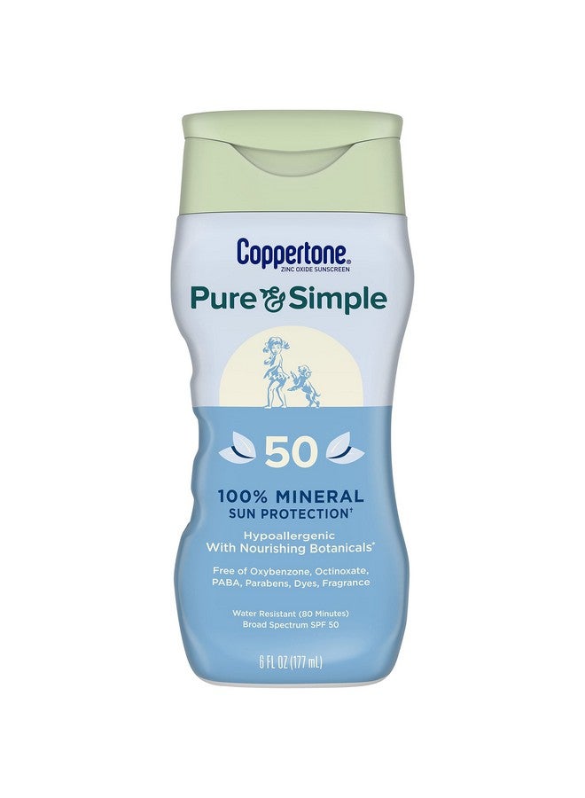 Coppertone Pure and Simple Sunscreen Lotion, SPF 50 Broad Spectrum Sunscreen with Zinc Oxide, 6 Oz - Image 1