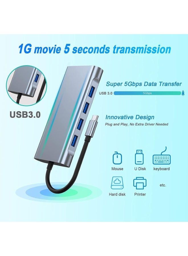 11 in 1 USB C Hub Docking Station, with 4K HDMI, VGA, USB 3.0, RJ45 Ethernet, PD 100W, SD/TF Reader, 3.5mm Audio, Multiport Adapter for Type-C Laptops and Tablets - Image 5
