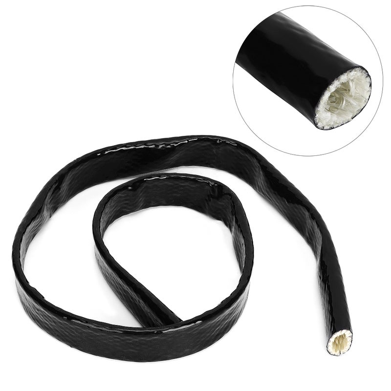 AN12 Black Fire Sleeve Braid Flame Heat Shield 3/4 x 3.3ft ID 0.7in Fuel Hose Protector - Image 2