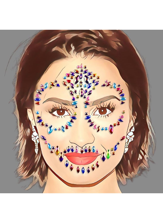 Doneace Halloween Face Temporary Tattoos For Women And Men Sugar Skull Face Jewels Gems Tattoos Stickers Face Rhinestones For Makeup Festival Accessories Multicolor - Image 4