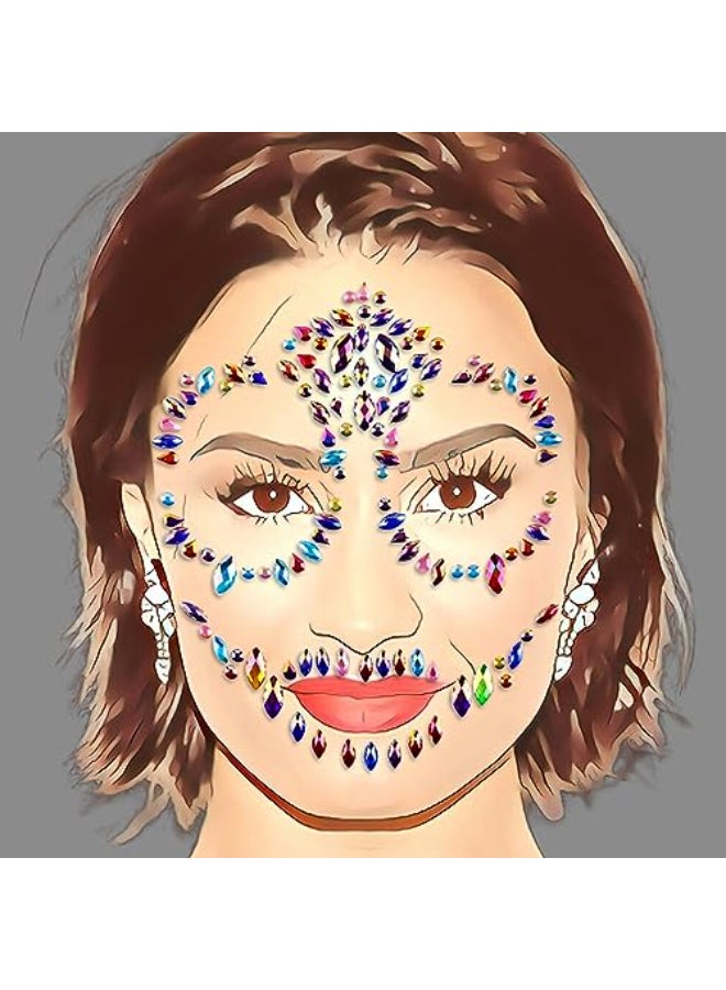 Doneace Halloween Face Temporary Tattoos For Women And Men Sugar Skull Face Jewels Gems Tattoos Stickers Face Rhinestones For Makeup Festival Accessories Multicolor - Image 3