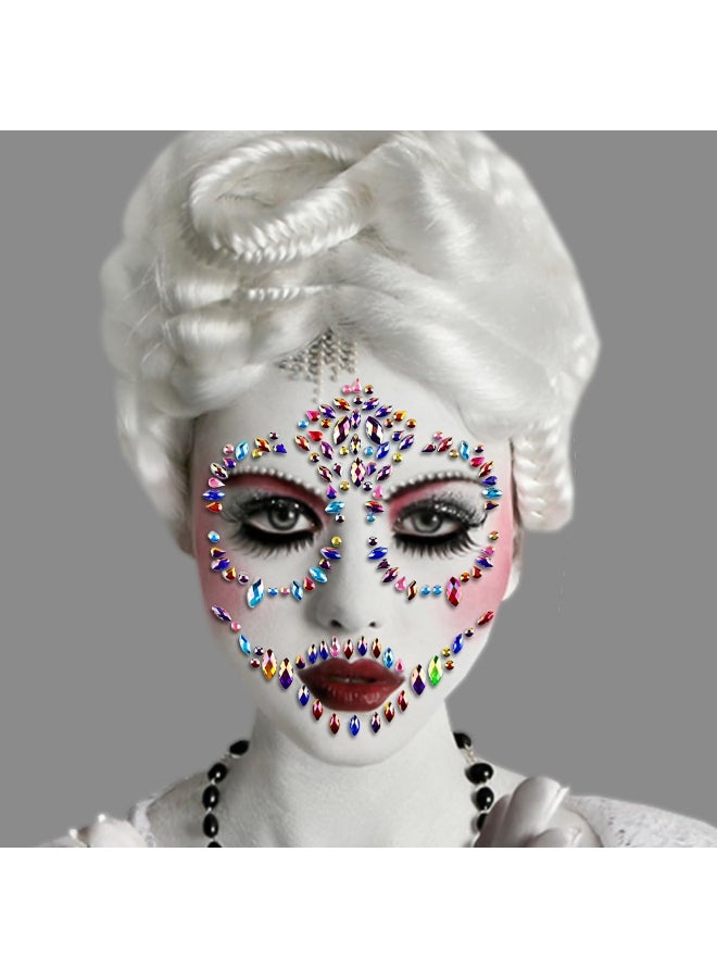 Doneace Halloween Face Temporary Tattoos For Women And Men Sugar Skull Face Jewels Gems Tattoos Stickers Face Rhinestones For Makeup Festival Accessories Multicolor - Image 2