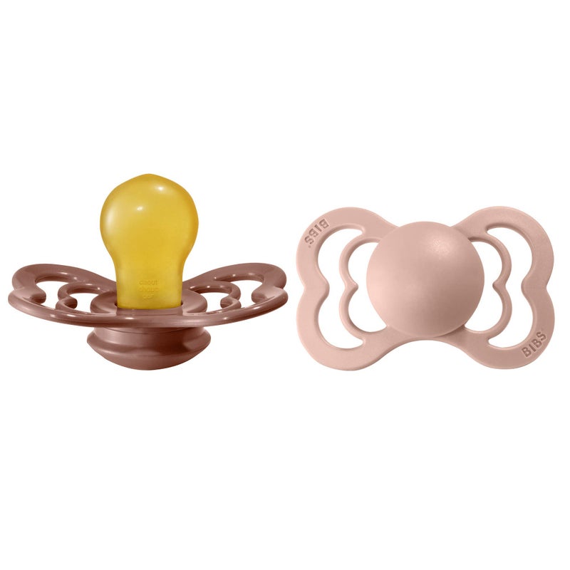 BIBS Supreme Baby Pacifier 2Pack Made in Denmark BPA Free Dummy Soother Symmetrical Nipple Natural Rubber Latex Size 2 618 Months Woodchuck Blush