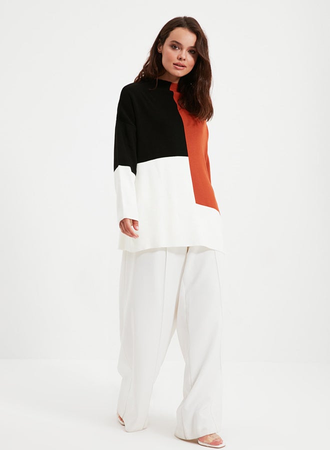 trendyol Brown Color Block High Neck Knitwear Sweater TCTAW22AK0054 - Image 5
