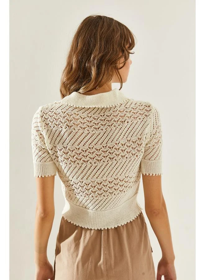 Ginger Polo Neck Crochet Top