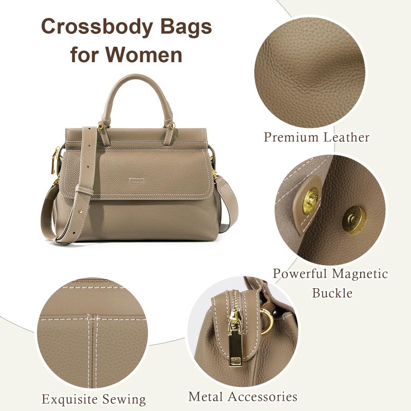 MoreFarther Genuine Leather Handbags for Women, Crossbody Handbags Large Capacity Shoulder Bags(Gold-Brown) - Image 3