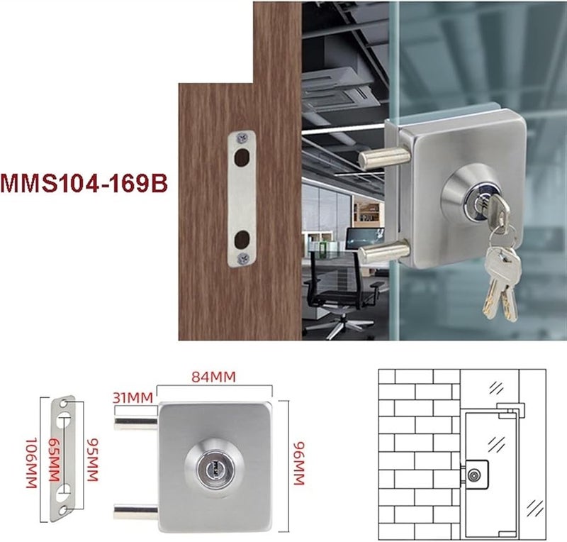 Stainless Steel Door Lock With 3 Keys No Drilling Required For Office Bathroom Color 169B - Image 3