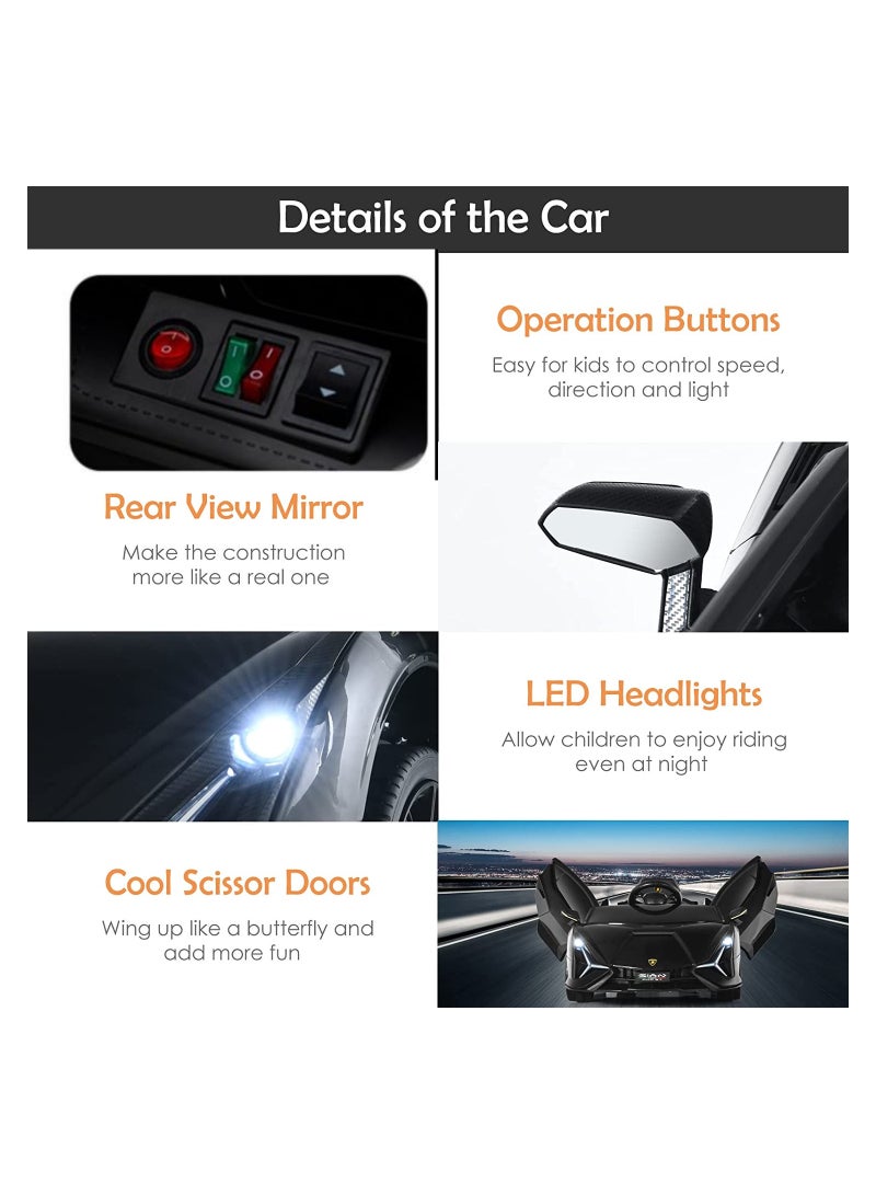 cuqup Ride On Car, Double Seat 12V Battery Powered Electric Ride On with Parental Remote Control, LED Lights, Double Open Doors, Safety Belt, Music, Bluetooth, MP3 Player (Black)  - Image 3