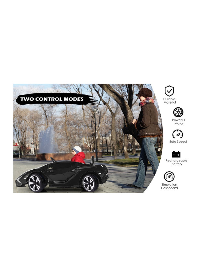 cuqup Ride On Car, Double Seat 12V Battery Powered Electric Ride On with Parental Remote Control, LED Lights, Double Open Doors, Safety Belt, Music, Bluetooth, MP3 Player (Black)  - Image 4