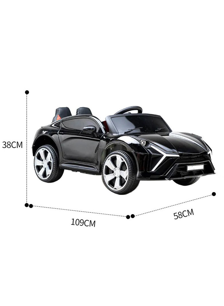 cuqup Ride On Car, Double Seat 12V Battery Powered Electric Ride On with Parental Remote Control, LED Lights, Double Open Doors, Safety Belt, Music, Bluetooth, MP3 Player (Black)  - Image 5