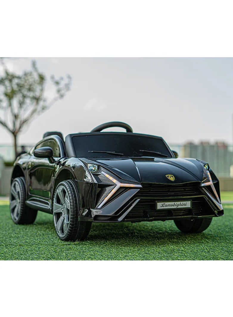 cuqup Ride On Car, Double Seat 12V Battery Powered Electric Ride On with Parental Remote Control, LED Lights, Double Open Doors, Safety Belt, Music, Bluetooth, MP3 Player (Black)  - Image 1