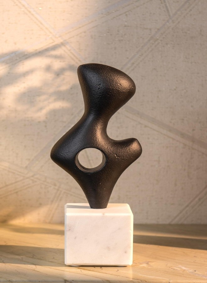 Cruiser’s Cache Cruiser’s Caché Modern Abstract Sculpture, Artisan-Made Cast Aluminum with Black Anthracite Finish, Natural Marble Base, 11.75" - Image 1