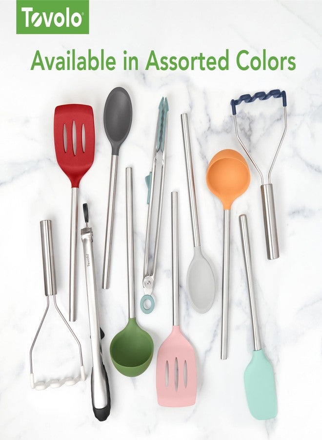 Tovolo Silicone Cooking Utensil Set of 6 Blue Slate Ladle Slotted Turner Tongs Flex Core Spatula Scraper Mixing Spoon and Potato Masher, Dishwasher Safe BPA Free Silicone Kitchen Utensils - Image 4