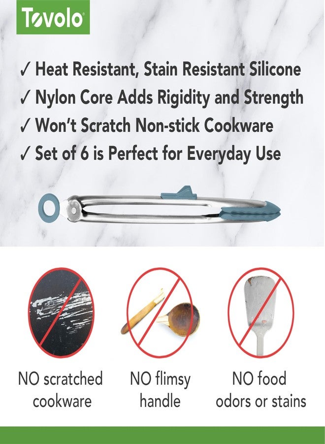 Tovolo Silicone Cooking Utensil Set of 6 Blue Slate Ladle Slotted Turner Tongs Flex Core Spatula Scraper Mixing Spoon and Potato Masher, Dishwasher Safe BPA Free Silicone Kitchen Utensils - Image 3