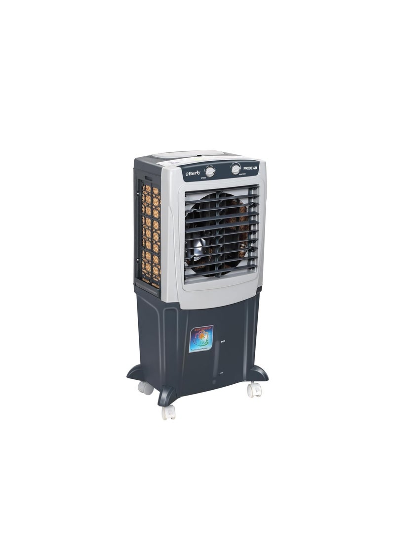 Bhaburly Burly Pride 40 Ltr Personal Portable Cooler With Anti Bacterial Honeycomb Auto Refill Powerfull Motor With Auto Swing And 3 Speed Control And Low Power Consumption Castor Wheel Grey