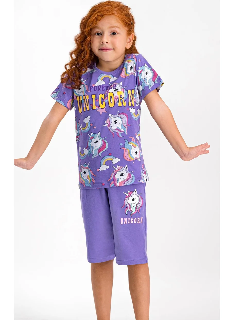 RolyPoly Forever Unicorn Purple Girls' Capri Set