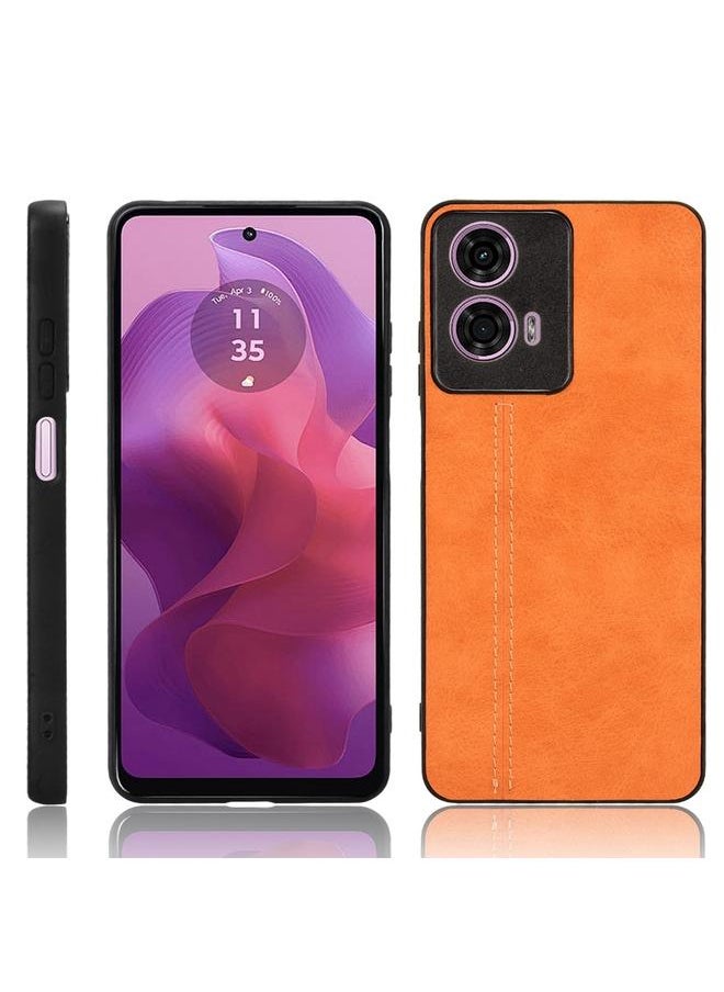إيروريكس - جراب خلفي لهاتف Motorola Moto E14 بنمط خياطة بقرة (برتقالي) - Image 1