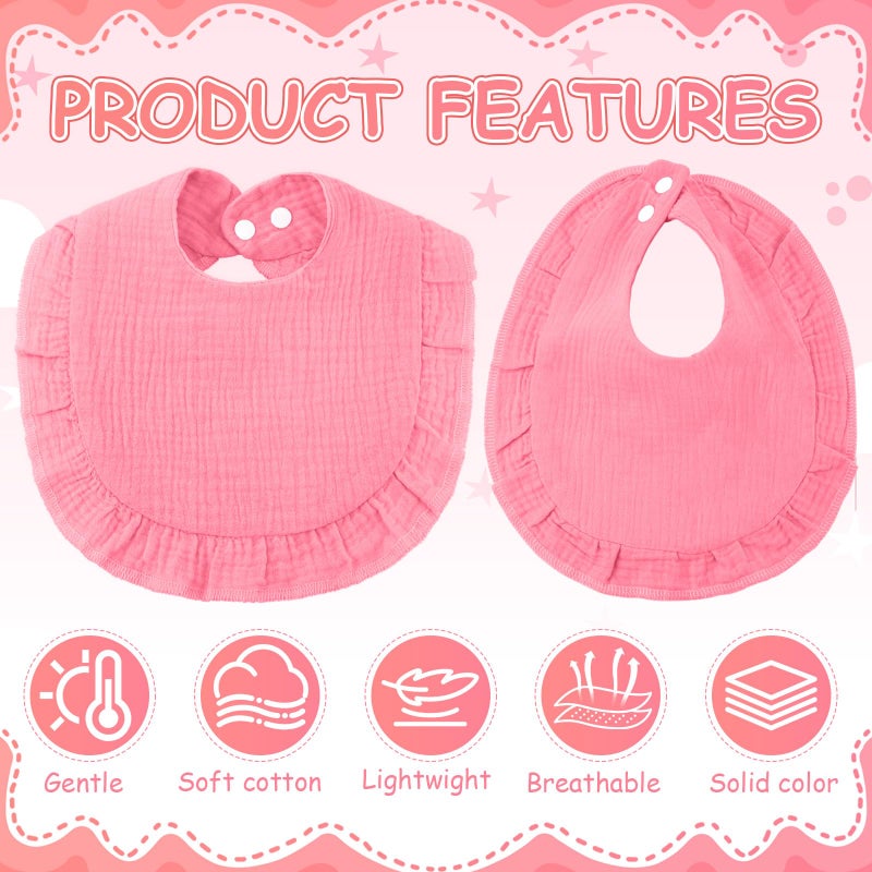 Kenning 18 Pcs Muslin Drool Baby Bibs Ruffle Absorbent Bib with Snap Button Boy Girl for Drooling Teething Infant Newborn(Warm Pink,Solid Color) - Image 3