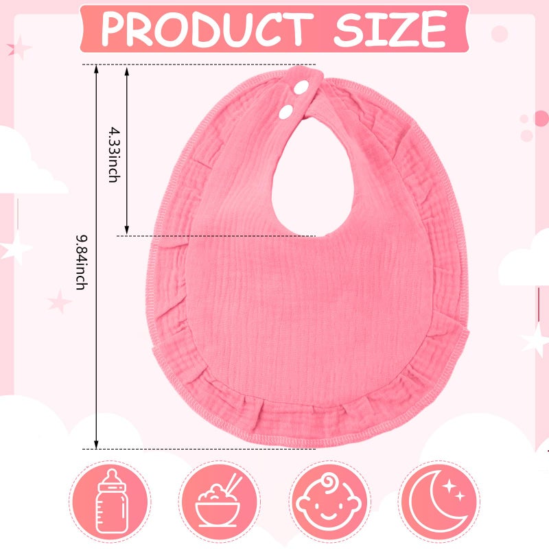 Kenning 18 Pcs Muslin Drool Baby Bibs Ruffle Absorbent Bib with Snap Button Boy Girl for Drooling Teething Infant Newborn(Warm Pink,Solid Color) - Image 2