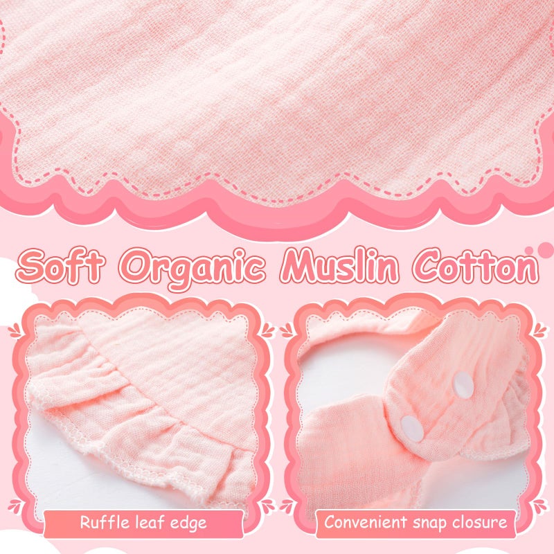 Kenning 18 Pcs Muslin Drool Baby Bibs Ruffle Absorbent Bib with Snap Button Boy Girl for Drooling Teething Infant Newborn(Warm Pink,Solid Color) - Image 4
